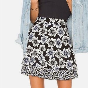 Kate Spade Hollyhock double-layer silk blend black floral print mini skirt Sz 6
